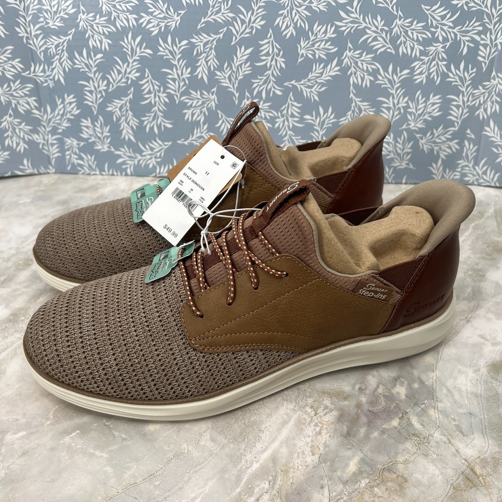 NEW sketchers Ssport step in sneaker casual shoes brown hands free 11 Men's